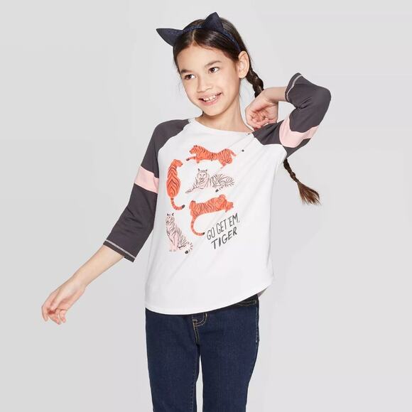 Cat & Jack Long Sleeve Shirt Girls Size 6 Go Get Em Tiger Tee Sz 6 - Picture 2 of 7